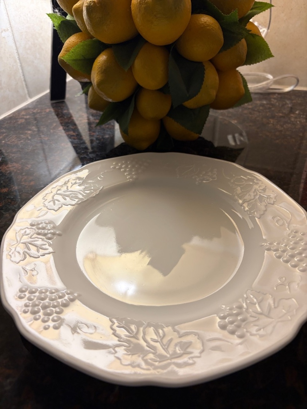 Milk glass harvest grape plate by colony. 9.5”diameter.